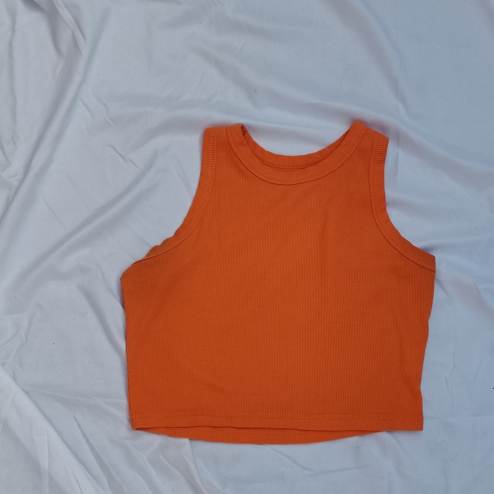 Orange  Ribbed Crop Tank  Top